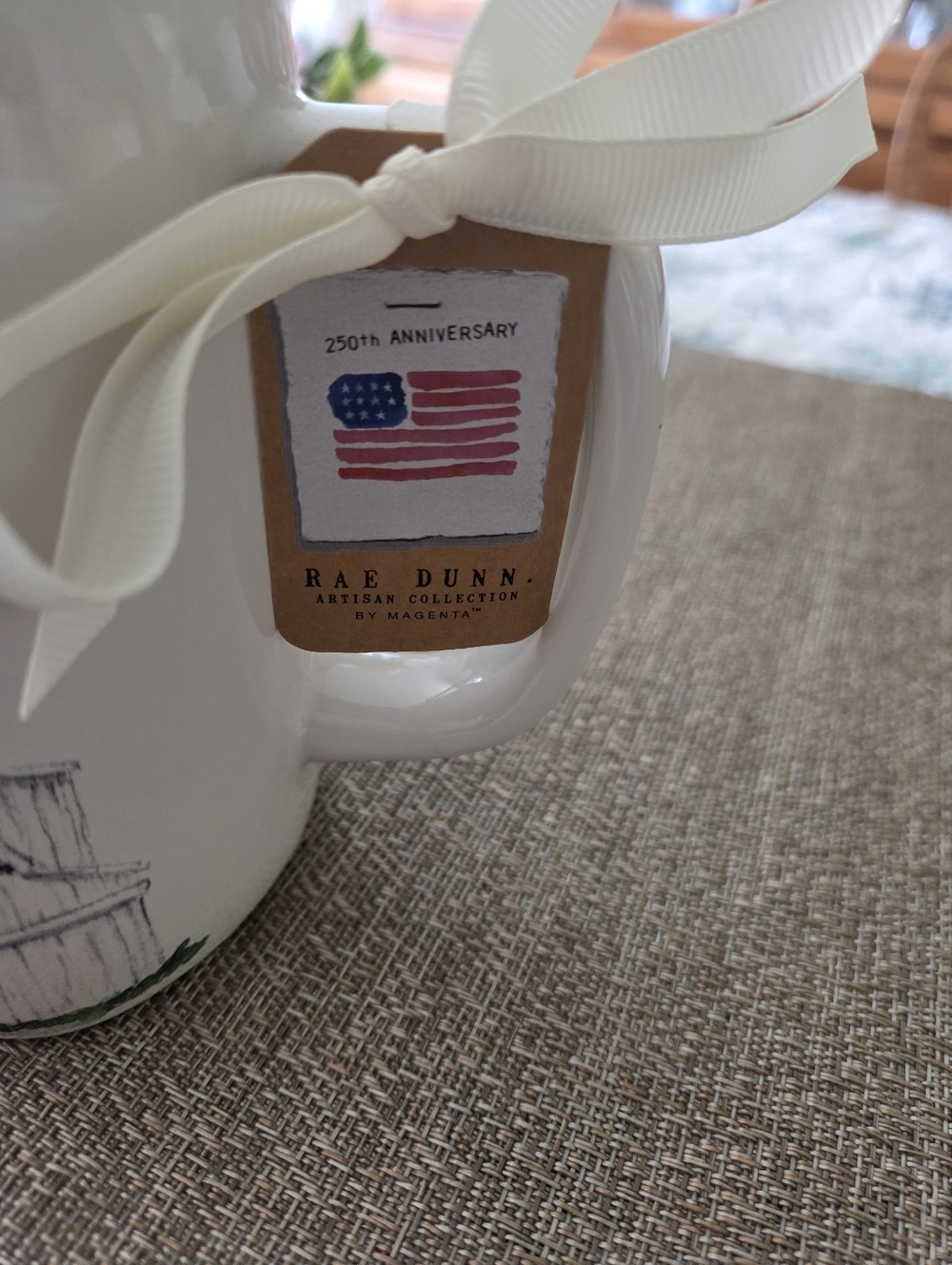 Rae Dunn White Ceramic Mug with Barn & Flag Artwork - Picture 3 of 4